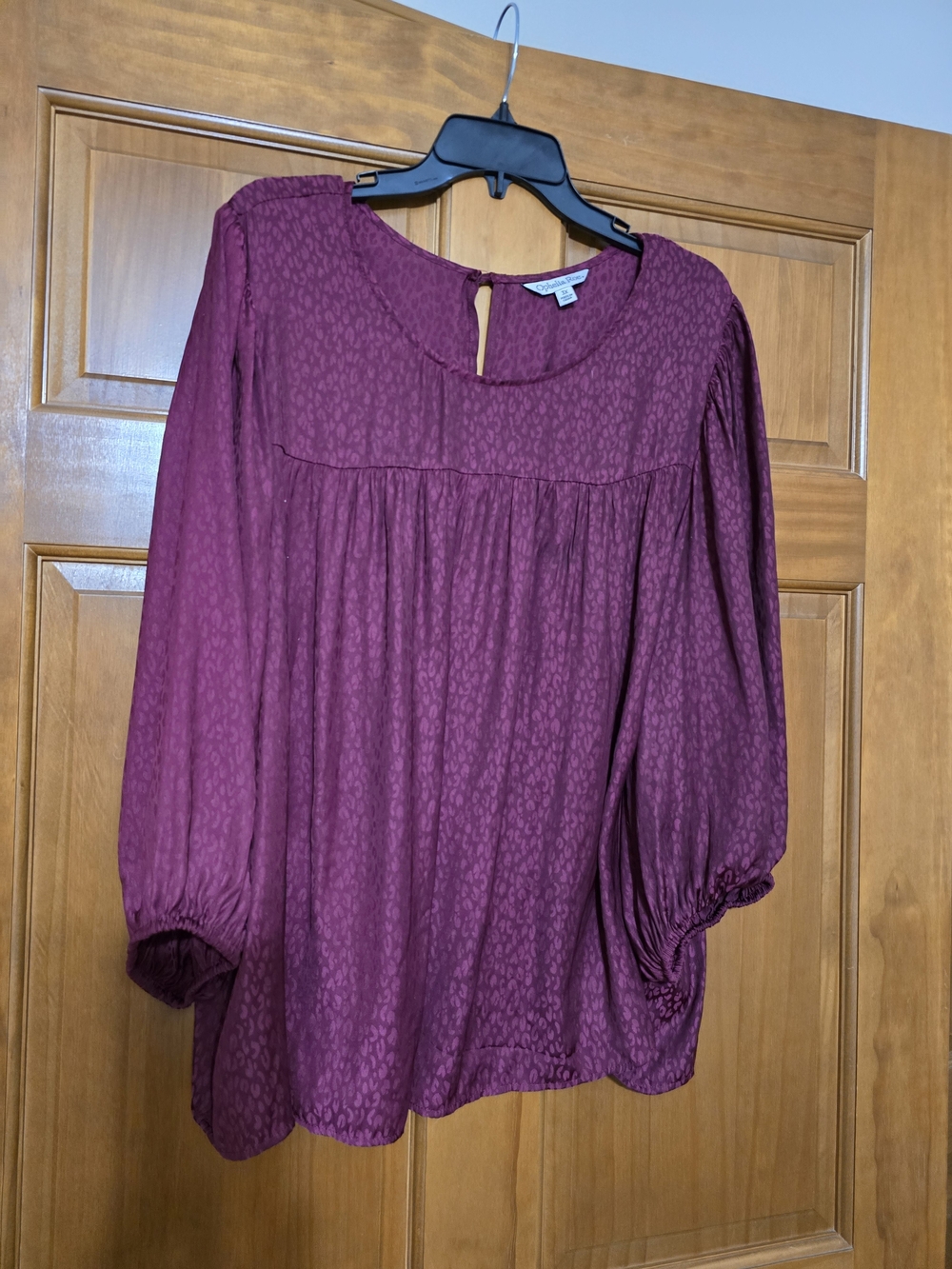 Women's Plum Textured Peasant Blouse - Long Sleeve